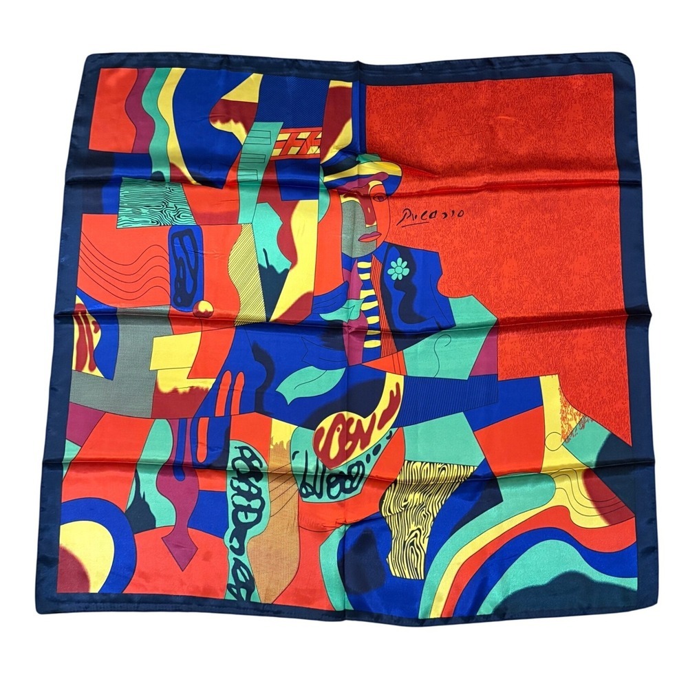 Picasso Inspired Scarf Abstract Portrait Blue Red Yellow Square